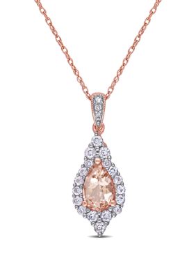 Belk & Co 5/8 Ct. T.w. Morganite, 1/2 Ct. T.w Sapphire, And 1/10 Ct. T.w. Diamond Drop Pendant With Chain In 10K Rose Gold