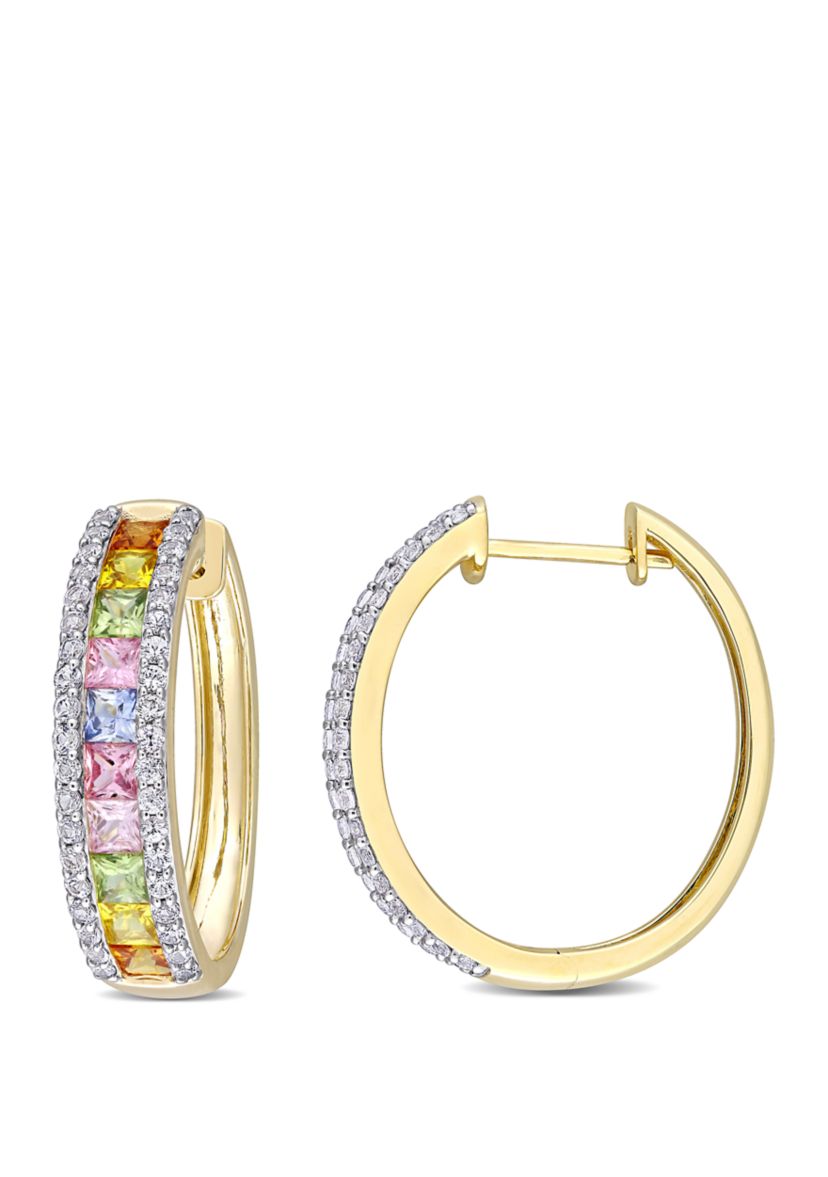 5.75 ct. t.w. Multi Color Sapphire Hoop Earrings in 14k Yellow Gold