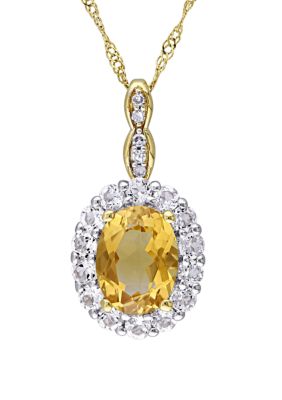 Belk & Co 1 1/7 Ct. T.w. Citrine, 5/8 Ct. T.w. White Topaz, 1/10 Ct. T.w. Diamond Accent Vintage Necklace In 14K Yellow Gold