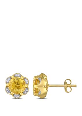 Belk & Co 1.5 Ct. T.w. Citrine And 1/10 Ct. T.w. Diamond Accent Flower Stud Earrings In 14K Yellow Gold