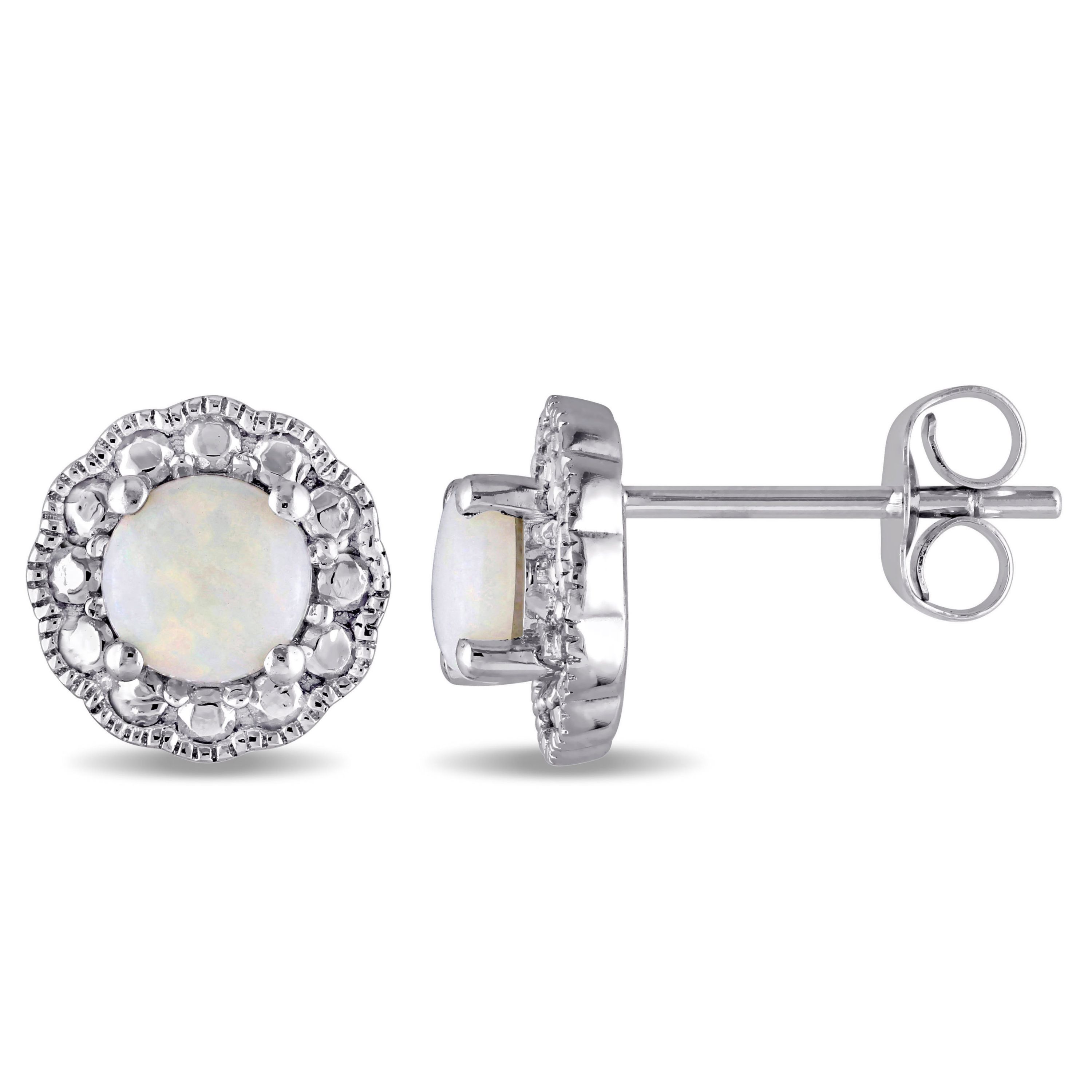 Opal Flower Stud Earrings in 10K White Gold