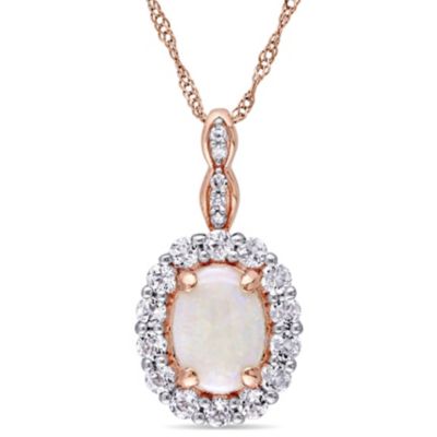Belk & Co Opal and White Topaz with Diamond Accent Vintage Pendant with Chain in 14K Rose Gold
