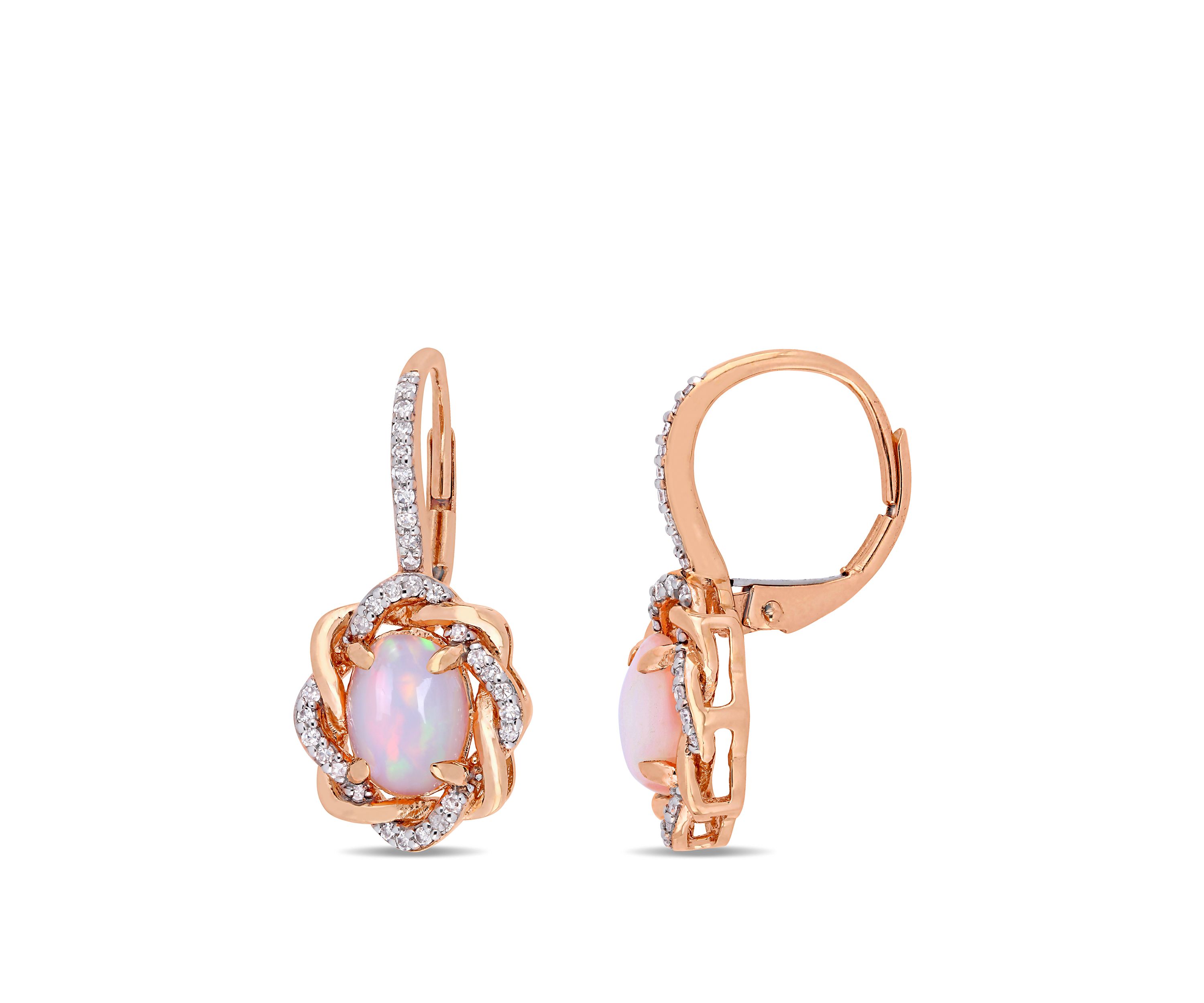1 1/2 ct. t.w. Blue Opal and 1/4 ct. t.w. Diamond Interlaced Halo Earrings