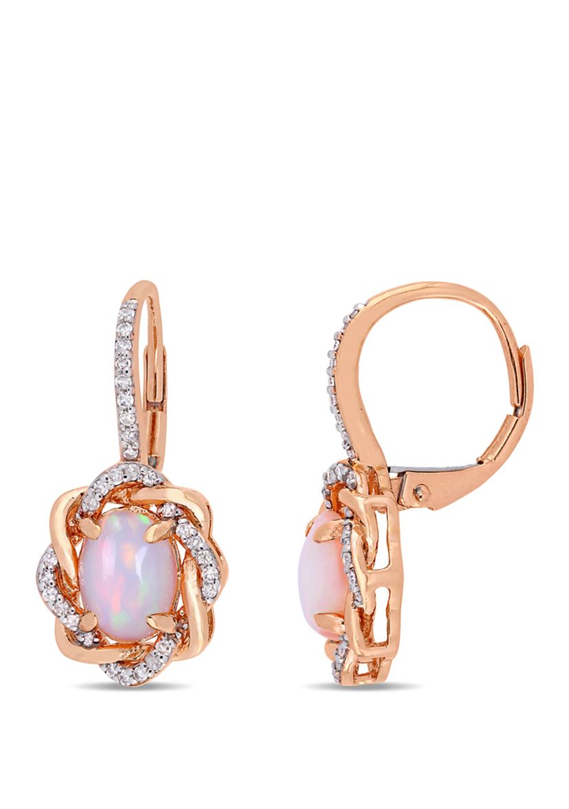 1 1/2 ct. t.w. Blue Opal and 1/4 ct. t.w. Diamond Interlaced Halo Earrings