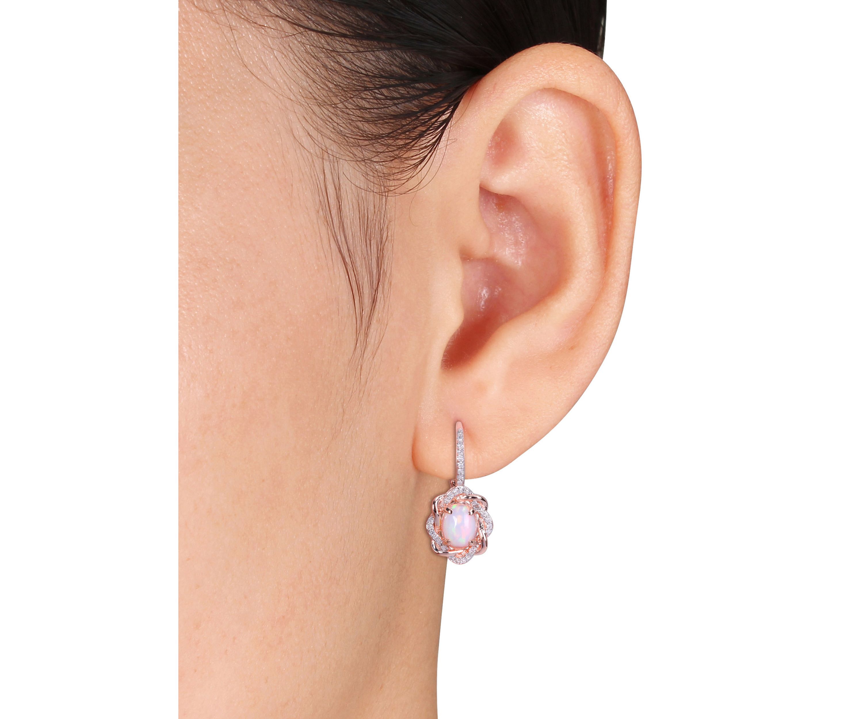 1 1/2 ct. t.w. Blue Opal and 1/4 ct. t.w. Diamond Interlaced Halo Earrings