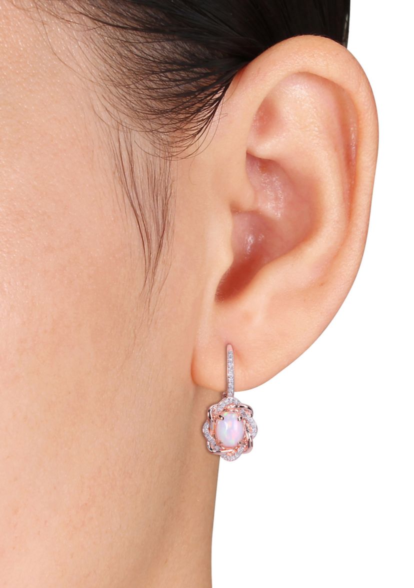 1 1/2 ct. t.w. Blue Opal and 1/4 ct. t.w. Diamond Interlaced Halo Earrings