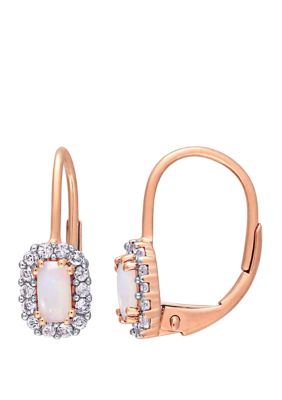 Belk & Co 2/5 Ct. T.w. Opal And 1/4 Ct. T.w. White Sapphire Halo Earrings In 10K Rose Gold