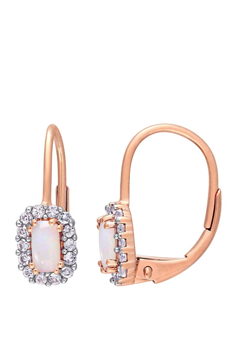 2/5 ct. t.w. Opal and 1/4 ct. t.w. White Sapphire Halo Earrings in 10k Rose Gold