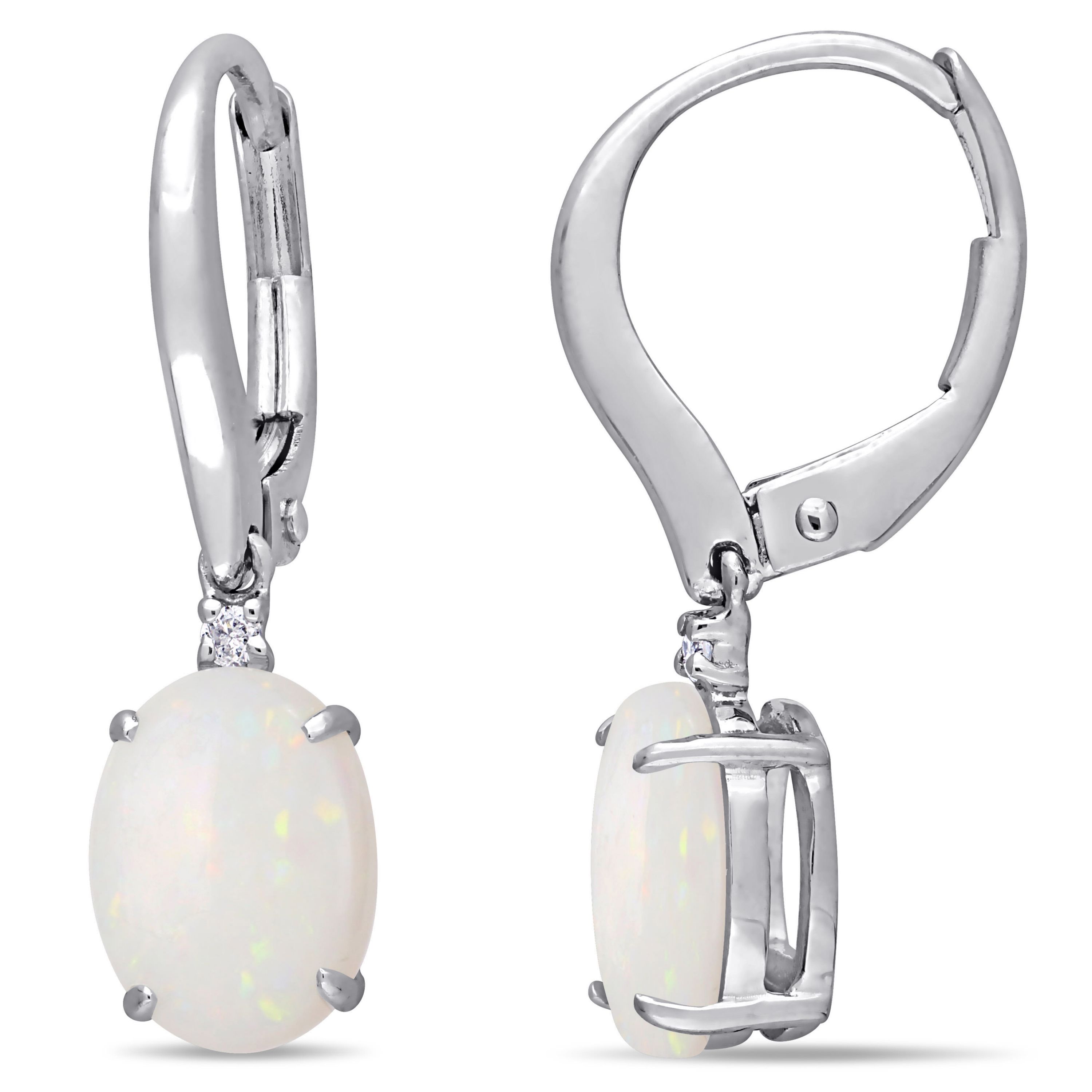 Opal and Diamond Accent Drop Earrings in 10K White Gold