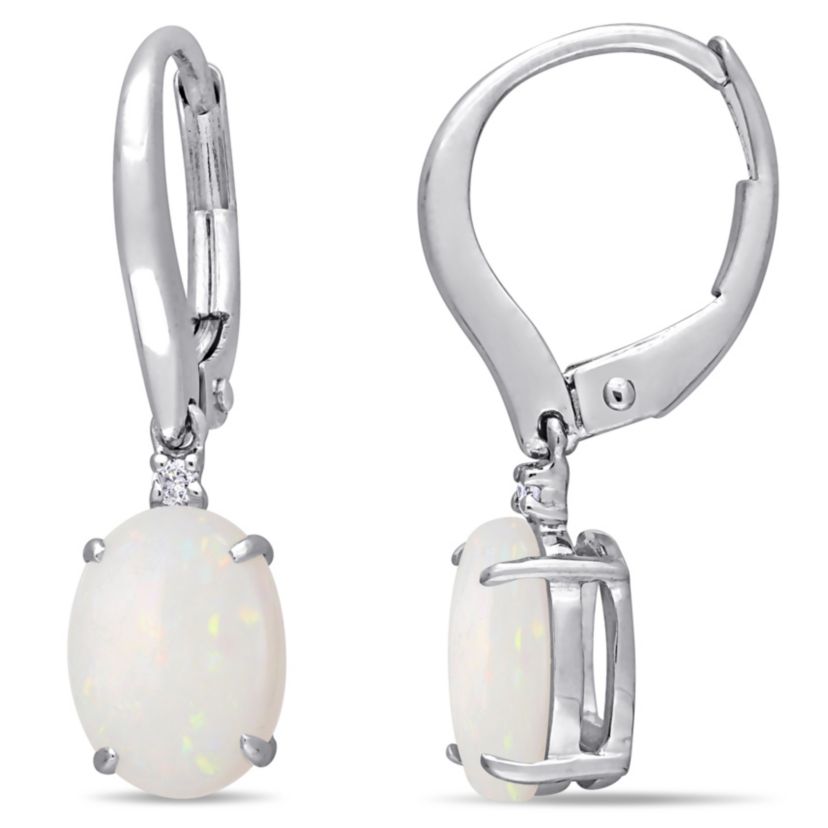 Opal and Diamond Accent Drop Earrings in 10K White Gold