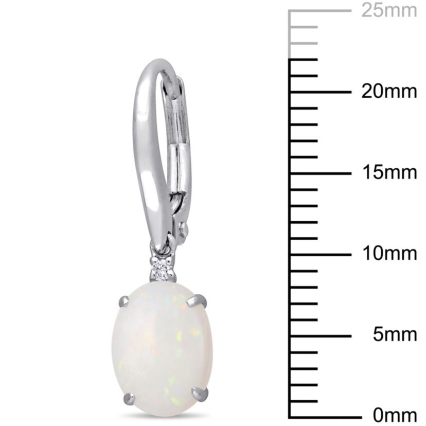 Opal and Diamond Accent Drop Earrings in 10K White Gold