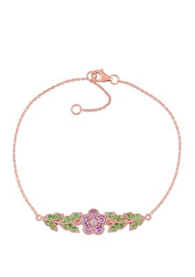 Belk & Co 3/4 Ct. T.w. Pink Sapphire, 1/3 Ct. T.w. Tsavorite, 1/10 Ct. T.w. Diamond Accent Floral Bracelet In 10K Rose Gold