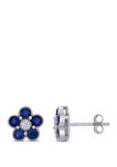 1.25 ct. t.w. Sapphire and 1/10 ct. t.w. Diamond Floral Stud Earrings in 14K White Gold
