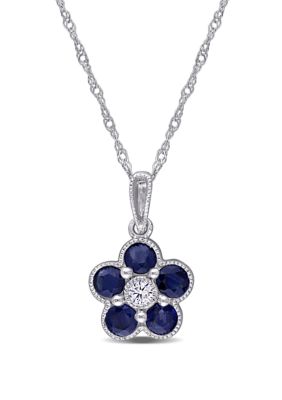 Belk & Co 3/4 Ct. T.w. Sapphire And 1/10 Ct. T.w. Diamond Accent Floral Pendant With Chain In 14K White Gold