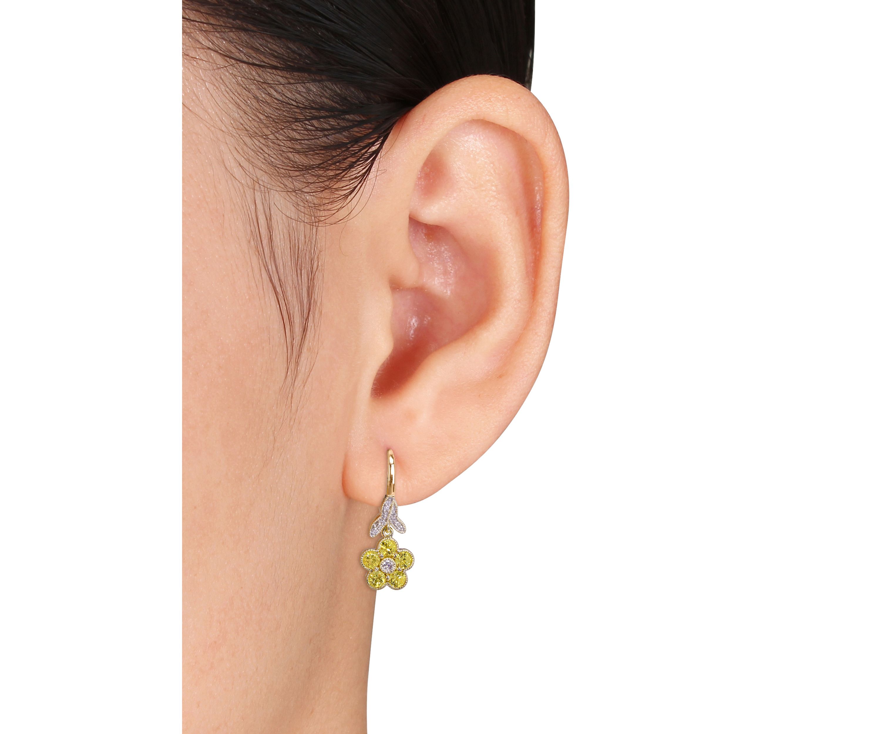 1.2 ct. t.w. Yellow Sapphire and 1/7 ct. t.w. Diamond Flower Earrings in 10k Yellow Gold