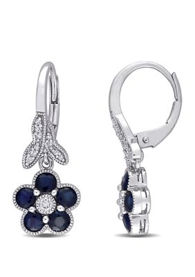 Belk & Co 4.33 Ct. T.w. Sapphire And 1/7 Ct. T.w. Diamond Flower Earrings In 10K White Gold