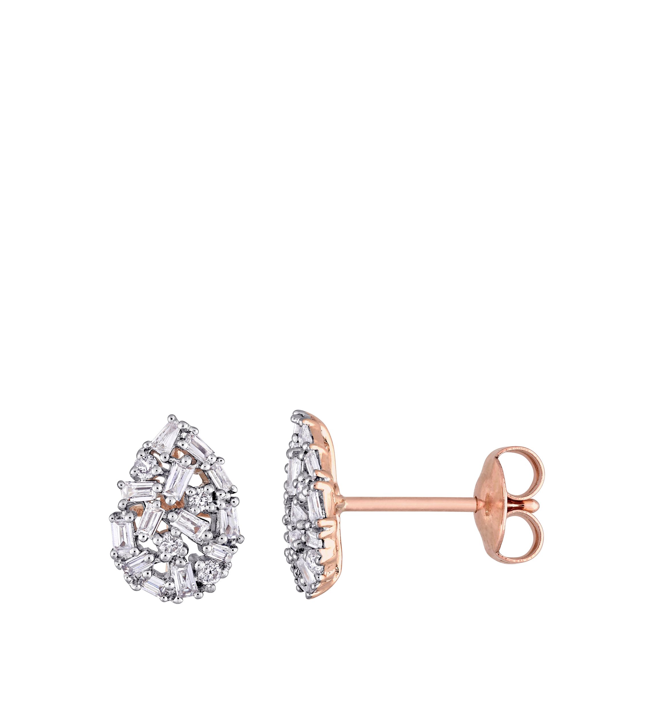1/4 ct. t.w. Diamond Baguette Pear Shaped Earrings in Sterling SIlver