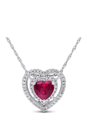 Belk & Co 1 Ct. T.w. Created Ruby And 1/5 Ct. T.w. Diamond Halo Heart Pendant With Chain In 10K White Gold