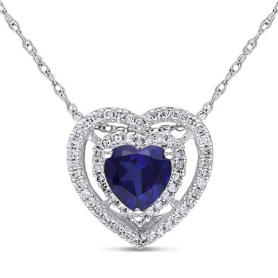Belk & Co Lab Created 7/8 ct. t.g.w. Blue Sapphire and 1/5 ct. t.w. Diamond Pendant with Chain in 10K White Gold