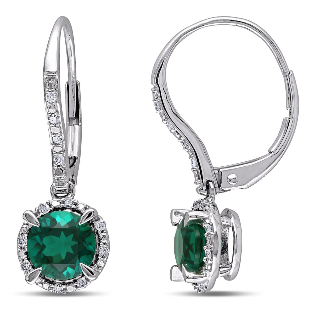 Lab Created Created Emerald and 1/10 ct. t.w. Diamond Halo Earrings in 10K White Gold