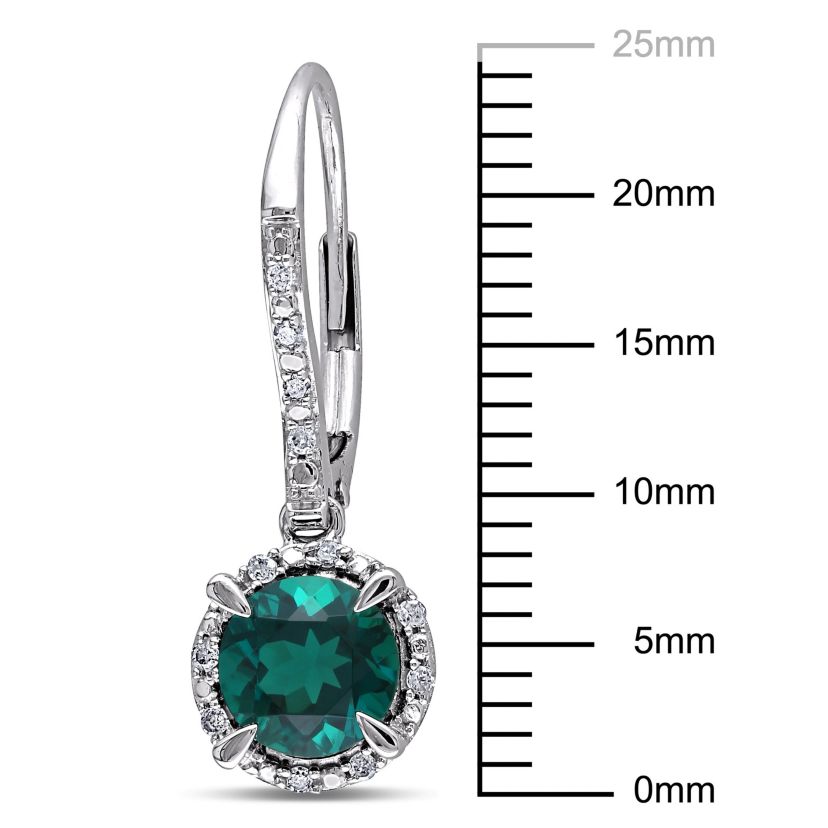Lab Created Created Emerald and 1/10 ct. t.w. Diamond Halo Earrings in 10K White Gold