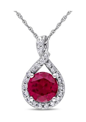 Belk & Co 1.62 Ct. T.w. Created Ruby And 1/5 Ct. T.w. Diamond Teardrop Pendant With Chain In 10K White Gold
