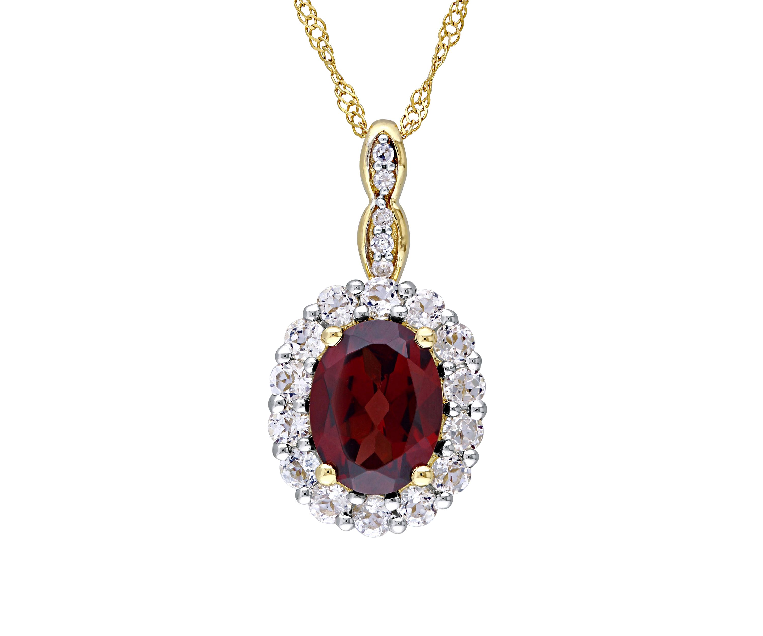 1.38 ct. t.w. Garnet, 5/8 ct. t.w. White Topaz, and 1/10 ct. t.w. Diamond Accent Vintage Necklace in 14K Yellow Gold