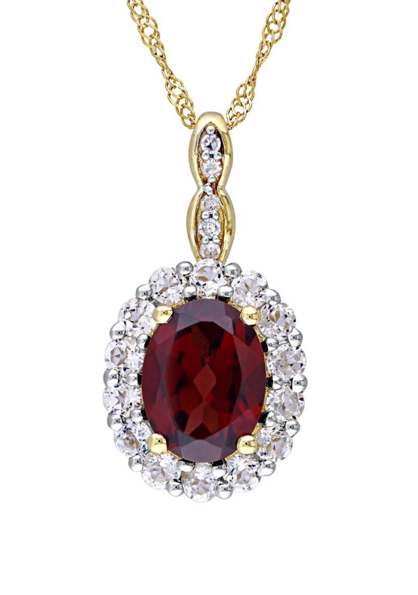 1.38 ct. t.w. Garnet, 5/8 ct. t.w. White Topaz, and 1/10 ct. t.w. Diamond Accent Vintage Necklace in 14K Yellow Gold