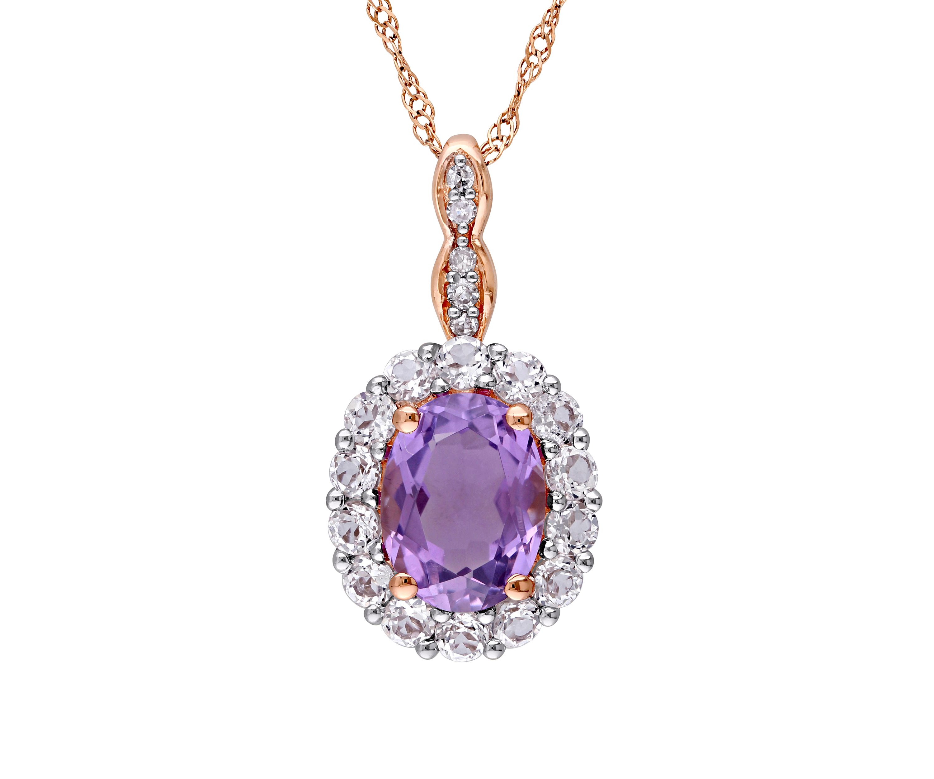  1 ct. t.w. Amethyst, 5/8 ct. t.w. White Topaz, and 1/10 ct. t.w. Diamond Accent Vintage Necklace in 14K Rose Gold
