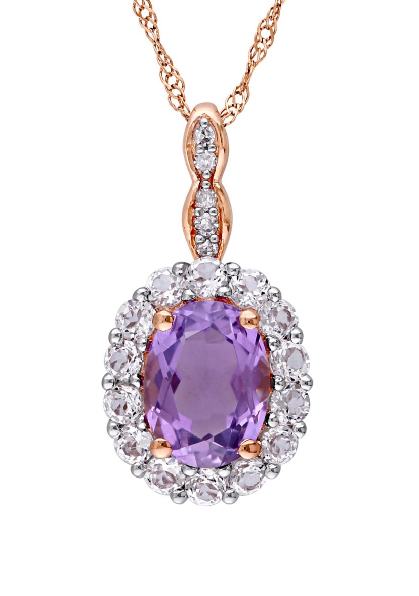  1 ct. t.w. Amethyst, 5/8 ct. t.w. White Topaz, and 1/10 ct. t.w. Diamond Accent Vintage Necklace in 14K Rose Gold