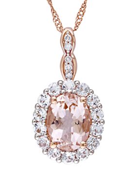 Belk & Co 1.13 Ct. T.w. Morganite, 5/8 Ct. T.w. White Topaz, And 1/10 Ct. T.w. Diamond Accent Vintage Necklace In 14K Rose Gold