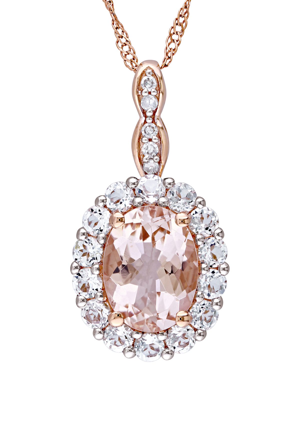  1.13 ct. t.w. Morganite, 5/8 ct. t.w. White Topaz, and 1/10 ct. t.w. Diamond Accent Vintage Necklace In 14K Rose Gold