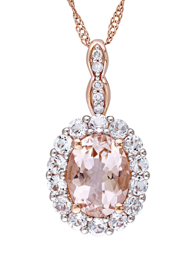  1.13 ct. t.w. Morganite, 5/8 ct. t.w. White Topaz, and 1/10 ct. t.w. Diamond Accent Vintage Necklace In 14K Rose Gold