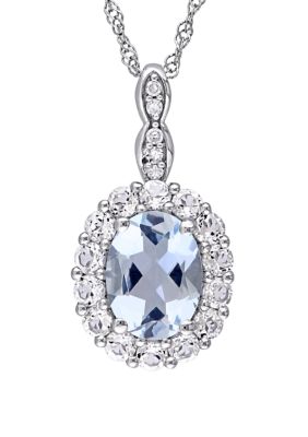 Belk & Co 1 ct. t.w. Aquamarine, 5/8 ct. t.w. White Topaz, and 1/10 ct. t.w. Diamond Accent Vintage Necklace with 14k White Gold, 17 in