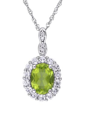 Belk & Co 1 3/8 ct. t.w. Peridot, 5/8 ct. t.w. White Topaz, and 1/10 ct. t.w. Diamond Accent Vintage Necklace in 14k White Gold, 17 in
