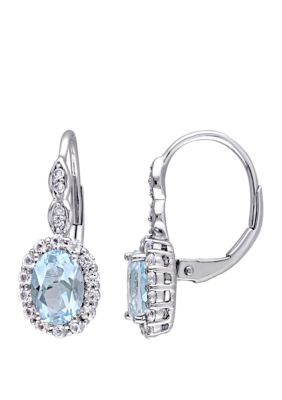 Belk & Co 1 7/8 Ct. T.w. Blue Topaz, 7/8 Ct. T.w. White Topaz, And 1/10 Ct. T.w. Diamond Accent Halo Vintage Earrings In 14K White Gold