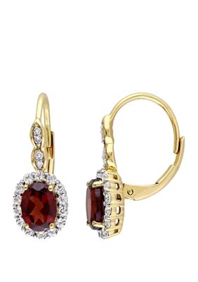 Belk & Co 1 3/4 Ct. T.w. Garnet, 7/8 Ct. T.w. White Topaz, And 1/10 Ct. T.w. Diamond Accent Halo Vintage Earrings In 14K Yellow Gold