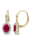 2.5 ct. t.w. Oval Created Ruby, 7/8 ct. t.w. White Topaz, and 1/10 ct. t.w. Diamond Accent Vintage Earrings in 14K Yellow Gold