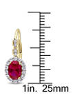 2.5 ct. t.w. Oval Created Ruby, 7/8 ct. t.w. White Topaz, and 1/10 ct. t.w. Diamond Accent Vintage Earrings in 14K Yellow Gold