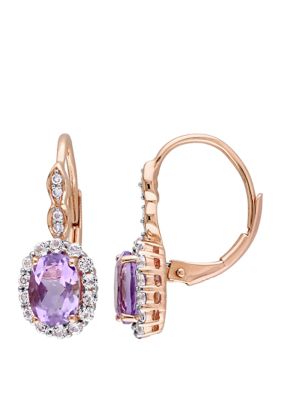 Belk & Co 1.4 Ct. T.w. Amethyst, 7/8 Ct. T.w. White Topaz, And 1/10 Ct. T.w. Diamond Accent Halo Vintage Earrings In 14K Rose Gold