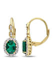 Created Emerald, White Topaz and Diamond Accent Vintage Earrings in 14k Yellow Gold