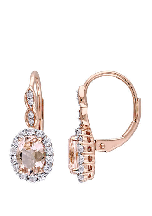 1.4 ct. t.w. Morganite, 7/8 ct. t.w. White Topaz, and 1/10 ct. t.w. Diamond Accent Halo Vintage Earrings in 14k Rose Gold 