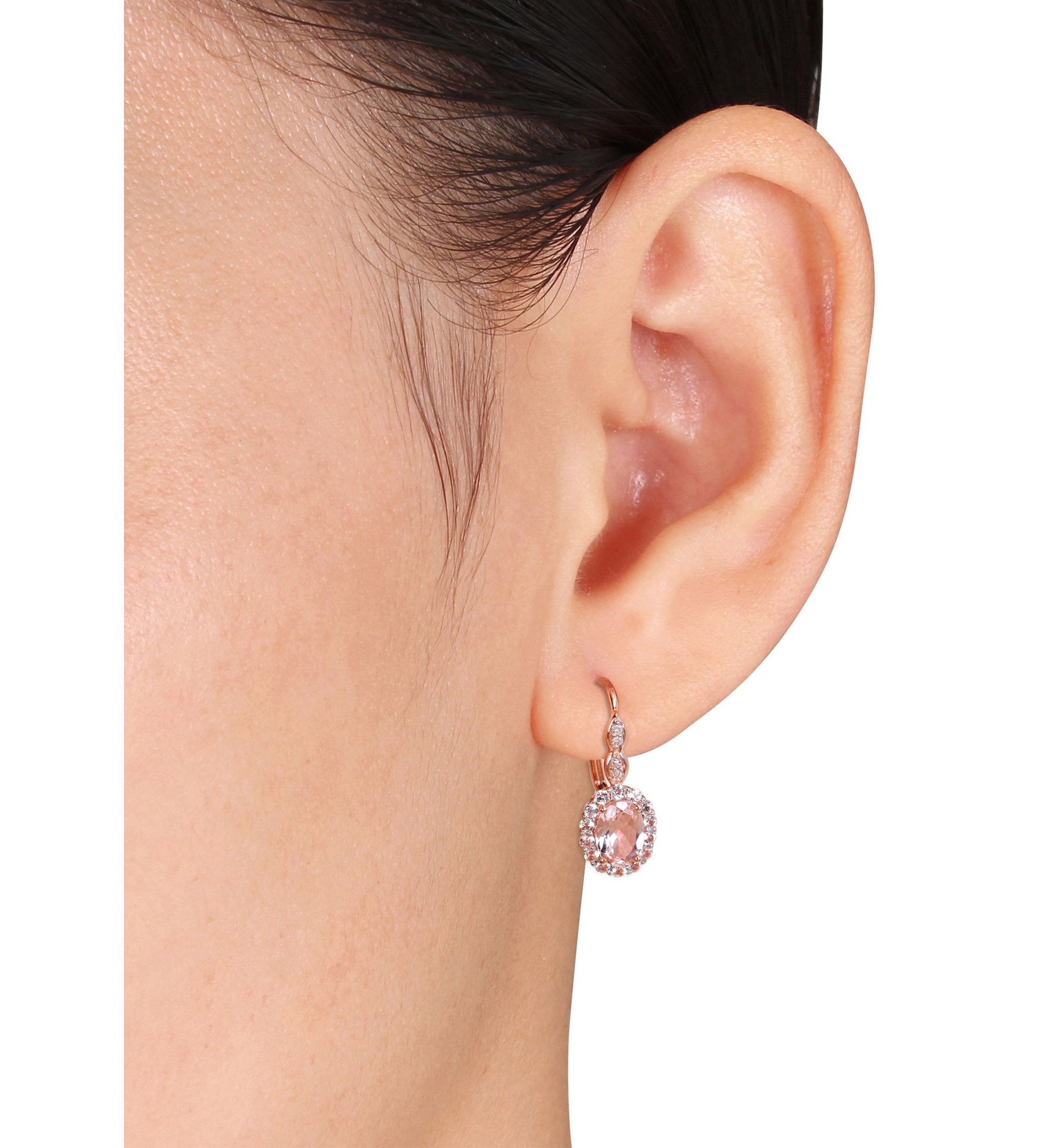 1.4 ct. t.w. Morganite, 7/8 ct. t.w. White Topaz, and 1/10 ct. t.w. Diamond Accent Halo Vintage Earrings in 14k Rose Gold 