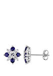 1.6 ct. t.w. Sapphire Blue and White Sapphire Cluster Star Stud Earrings in 14k White Gold