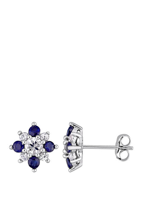 1.6 ct. t.w. Sapphire Blue and White Sapphire Cluster Star Stud Earrings in 14k White Gold