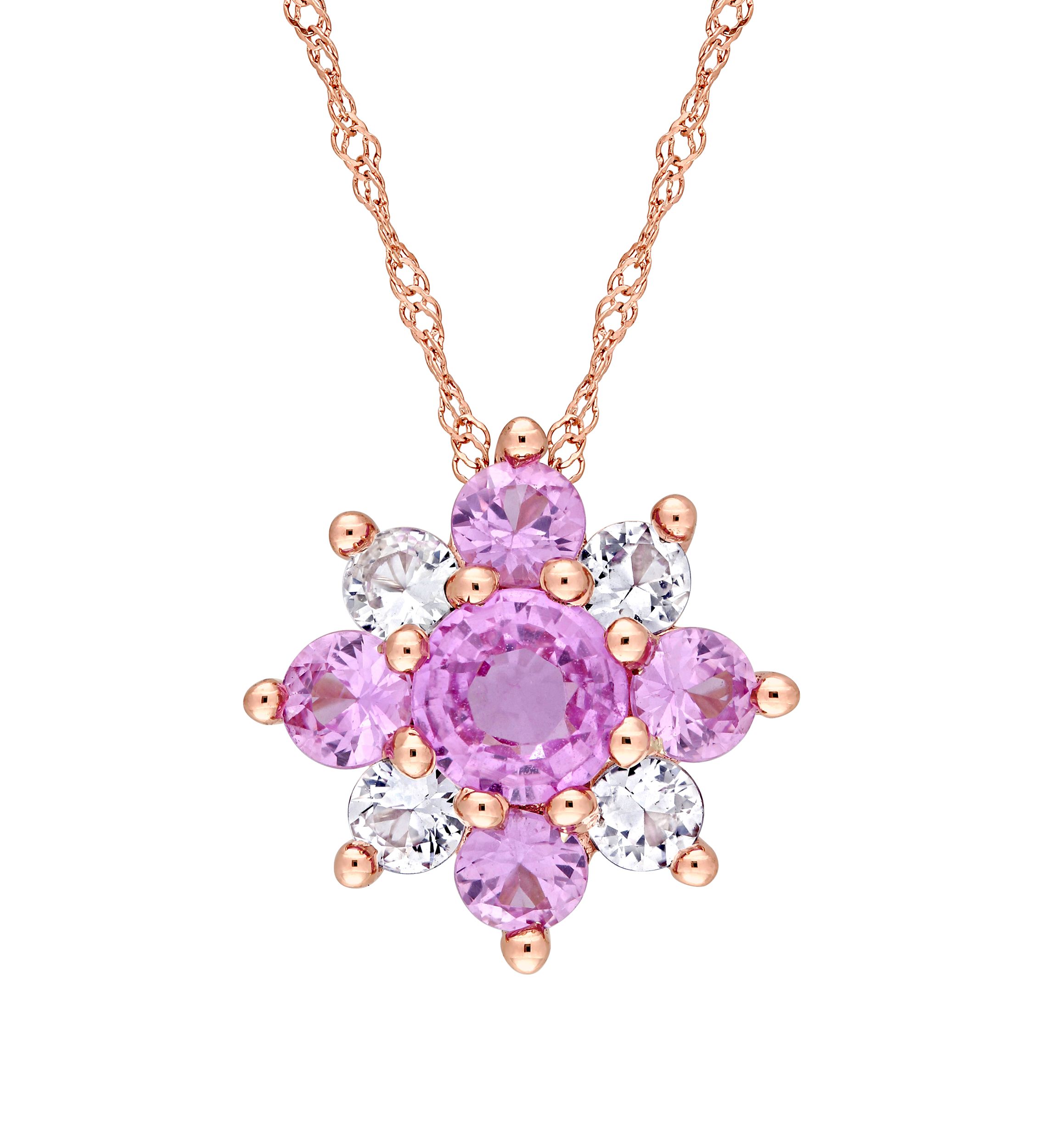  1.63 ct. t.w. Pink and White Sapphire Cluster Star Pendant with Chain in 14k Rose Gold
