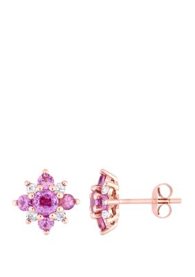 Belk & Co 1.68 Ct. T.w. Pink And White Sapphire Cluster Star Stud Earrings In 14K Rose Gold