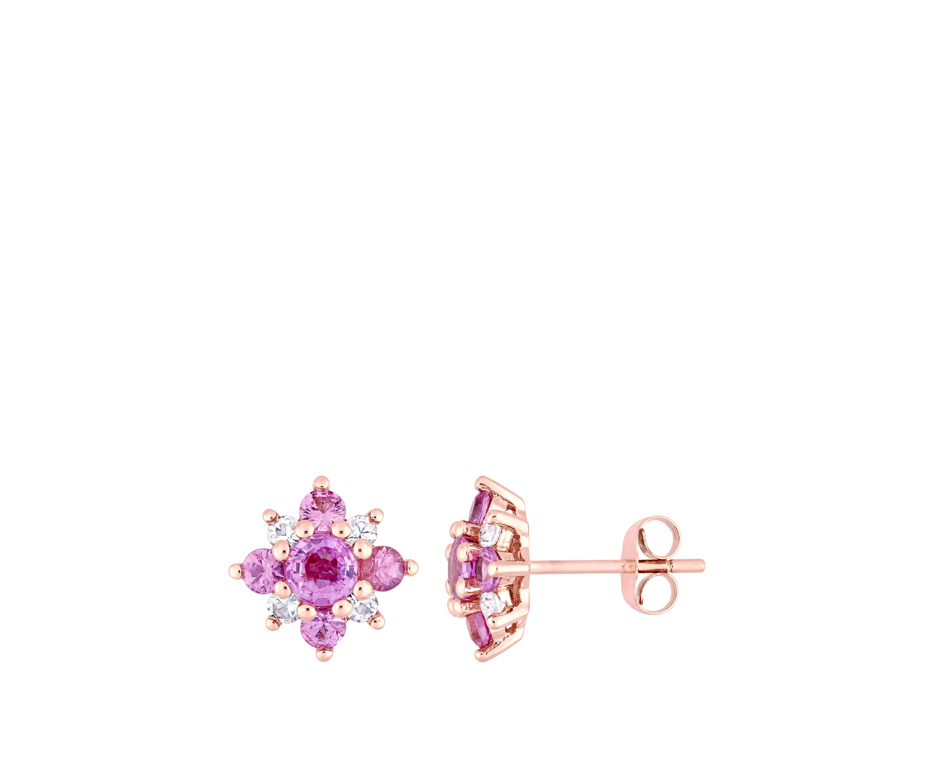 1.68 ct. t.w. Pink and White Sapphire Cluster Star Stud Earrings in 14k Rose Gold
