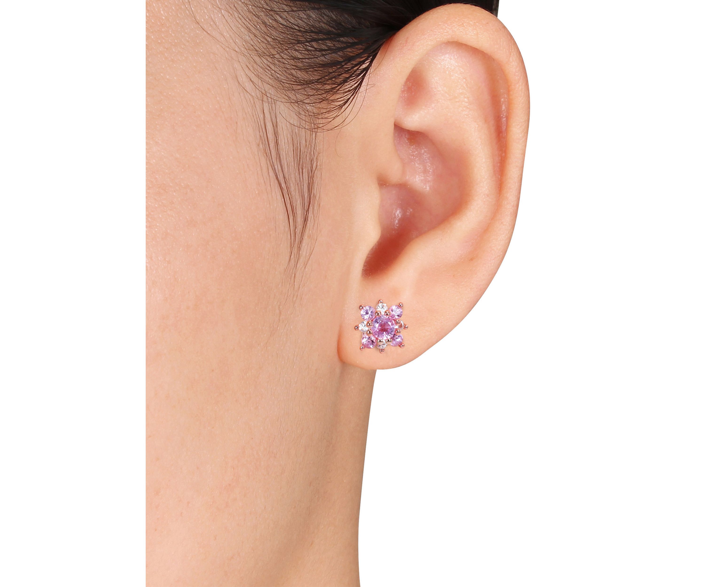 1.68 ct. t.w. Pink and White Sapphire Cluster Star Stud Earrings in 14k Rose Gold