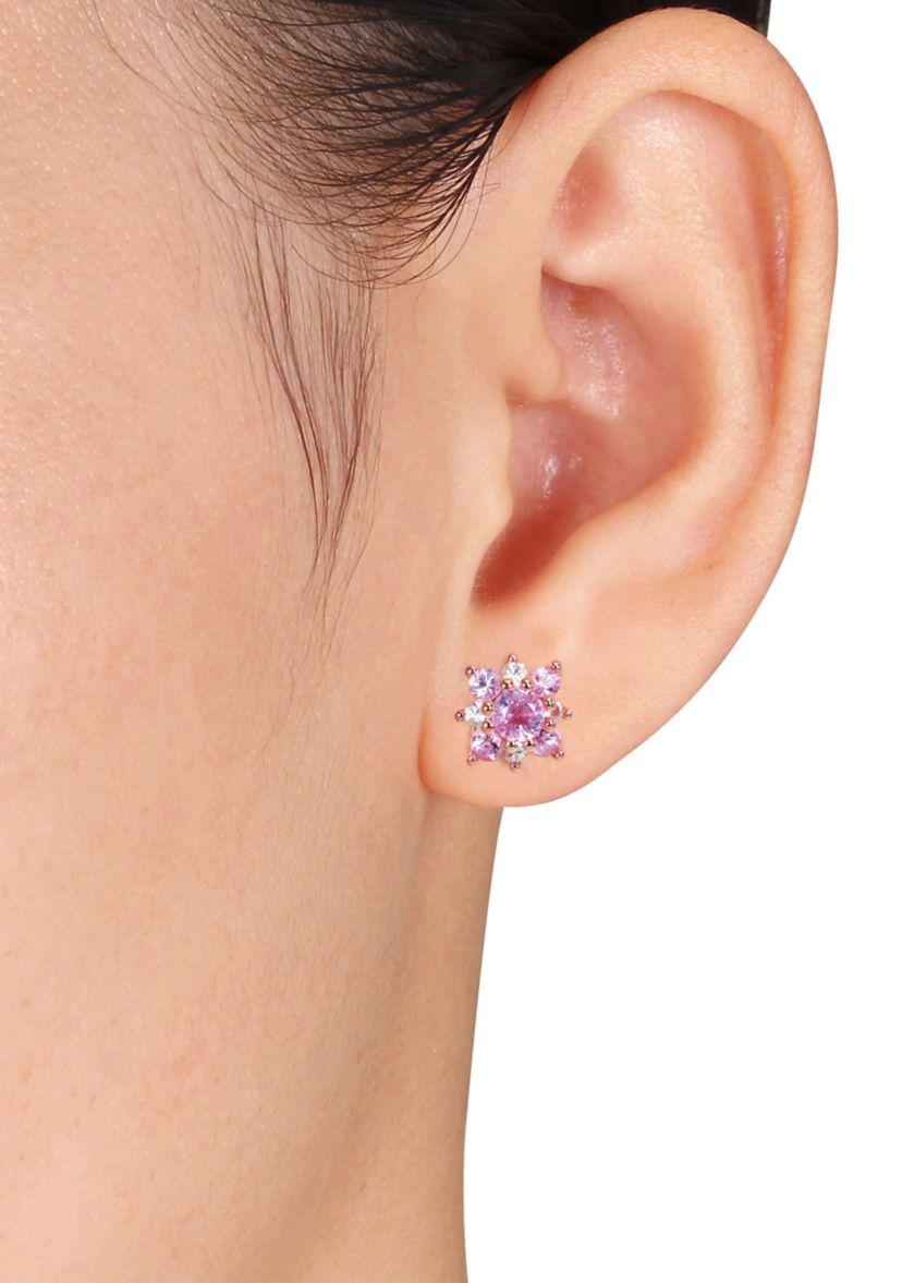 1.68 ct. t.w. Pink and White Sapphire Cluster Star Stud Earrings in 14k Rose Gold
